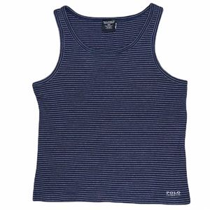 Vintage Polo Jeans Muscle Tank Top Blue White Stripe Single Stitch Large